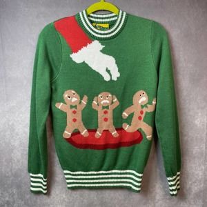 Tipsy Elves Sweater Womens Small Gingerbread Man Red Green White Christmas Top
